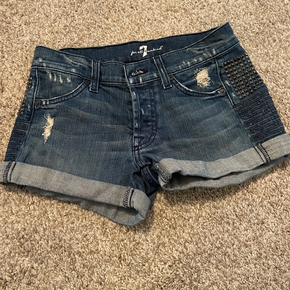 Studded denim shorts